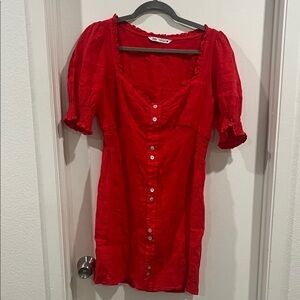Zara Red Mini Dress 100% Linen Size Medium